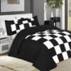 8 Pcs Chess Black Bed Sheet Set With Quilt, Pillow And Cushions Covers