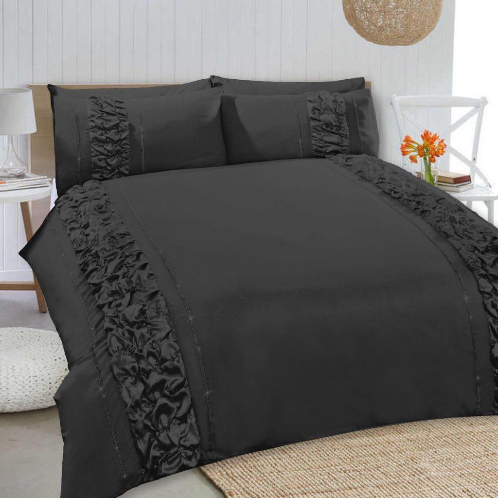 8 Pcs Dyed Smokey Black Bed Sheet Set with Quilt, Pillow and Cushions Covers