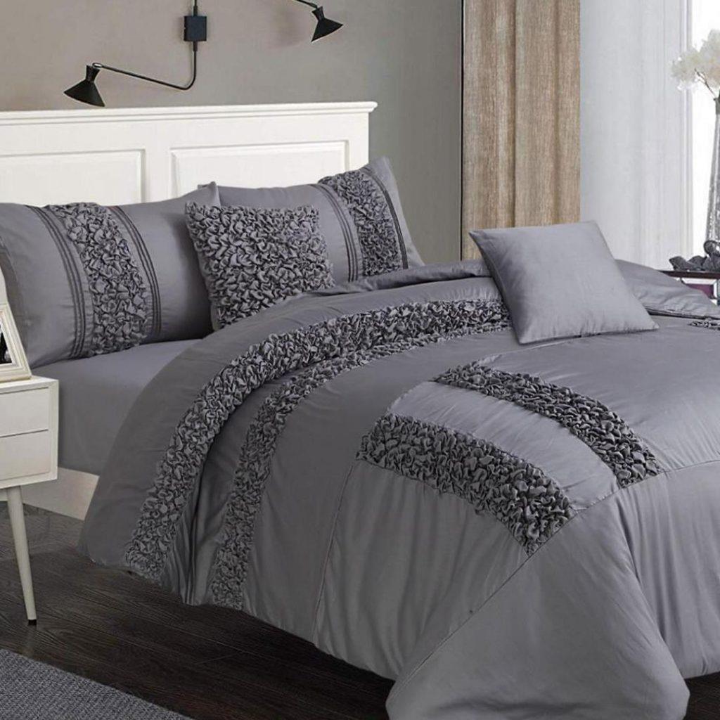 8 Pcs Dyed Smokey Dark Grey Bed Sheet Set With Quilt Pillow And Cushions Covers Hutchpk 5567