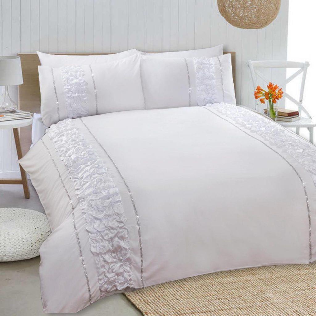 8 Pcs Dyed Smokey White Bed Sheet Set with Quilt, Pillow and Cushions Covers