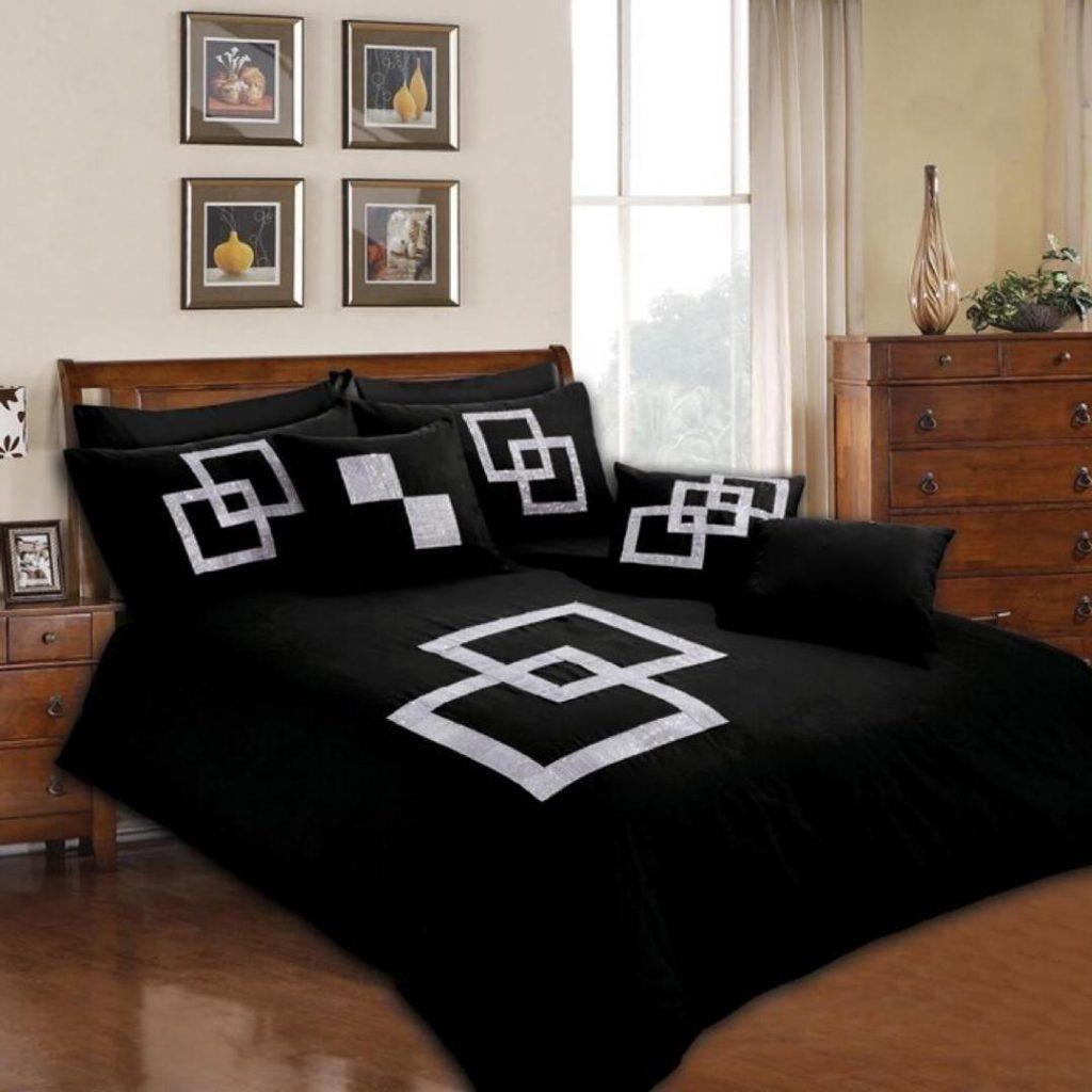 9 Pcs Passion Black Bed Sheet Set With Quilt, Pillow And Cushions Covers
