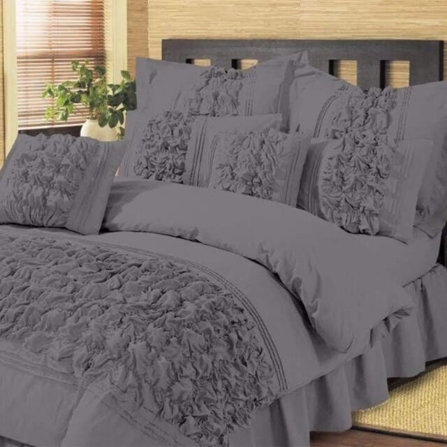 8 Pcs Bubbles Wedding Grey Comforter Set With Quilt, Pillow And Cushions Covers