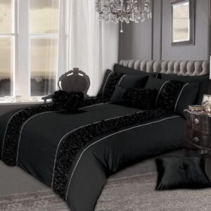 8 Pcs Dyed Smokey Black Bed Sheet Set 250T with Quilt, Pillow and Cushions Covers