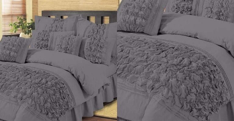 8 Pieces Bubbles Wedding Grey Bed Sheet Set with Quilt, Pillow and Cushion Covers