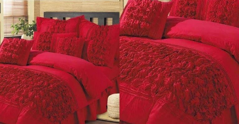8 Pieces Bubbles Wedding Red Comforter Set with Pillow and Cushions Covers
