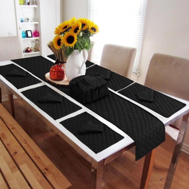 14 Pcs Quilted Table Runner Set Festiva Black