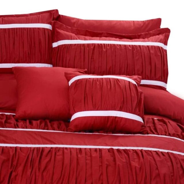 6 Pcs Splendid Red With White Bed Sheet Set With Quilt, Pillow And Cushions Covers 02