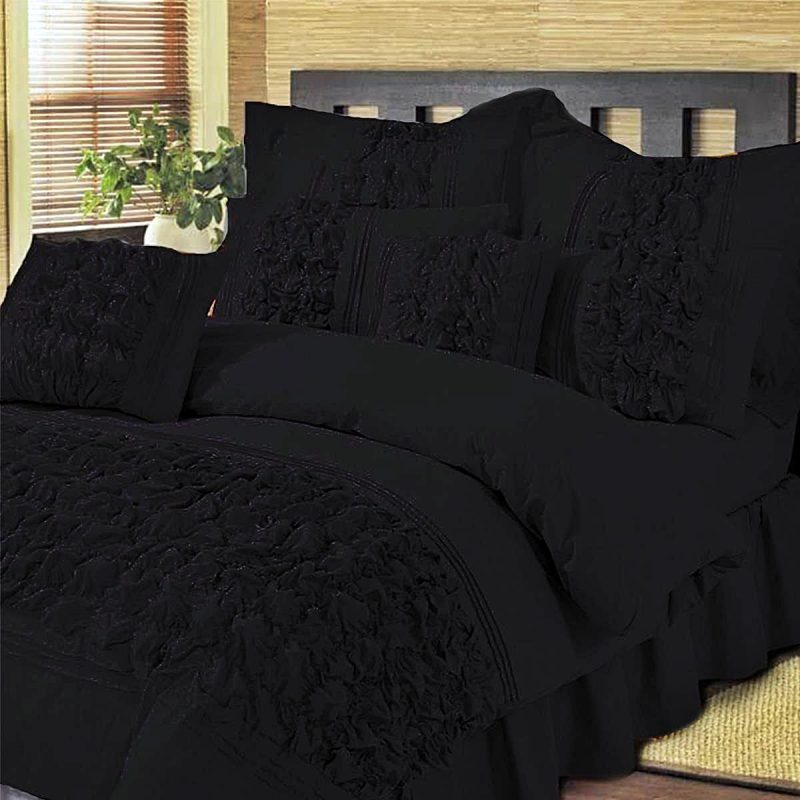 8-Pcs-Bubbles-Wedding-Black-Bed-Sheet-Set-With-Quilt-Pillow-And-Cushions-Covers