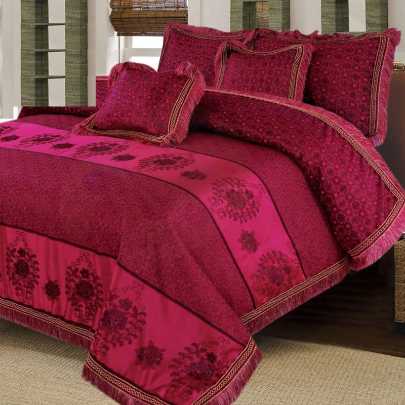 Coco 5 Pcs Embellished Jacquard Red Bedding Set 01