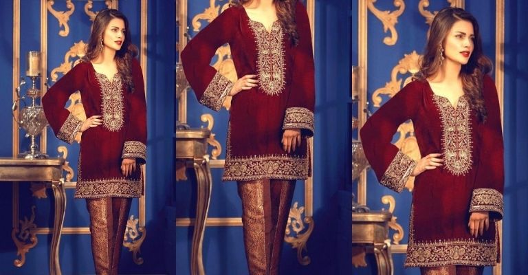 Maroon Velvet Dress 419 – Pakistan Bridal Dresses