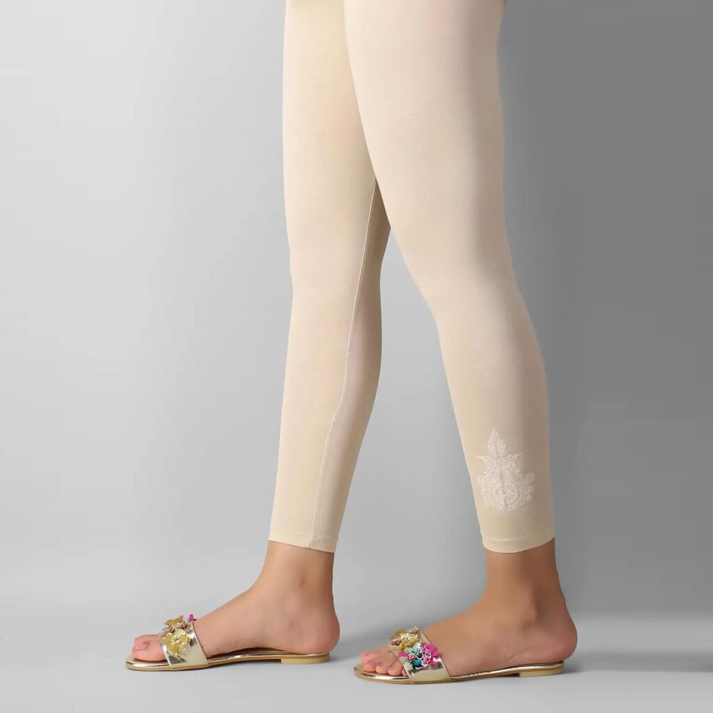 KHAADI, GIRLS, EMBROIDERED Stretchable Tights, Color Off White