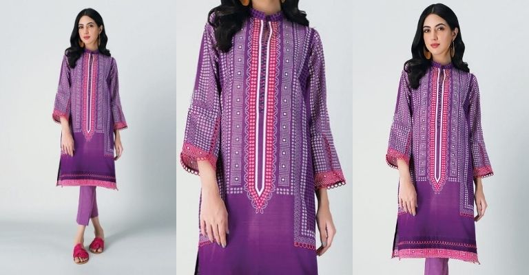 Purple Khaddar Printed Shirt and Plain Shalwar 