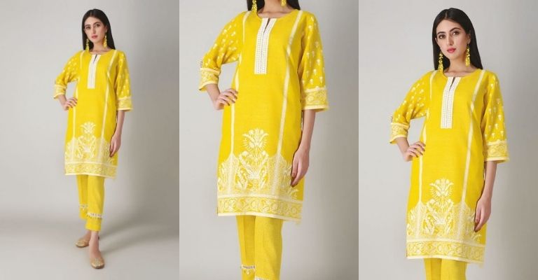 Yellow Light Khaddar Printed Shirt And Shalwar